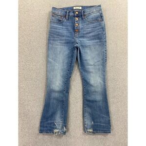 Madewell Cali Demi Boot Jeans Women's 27 Light Blue Distressed Stretch Denim